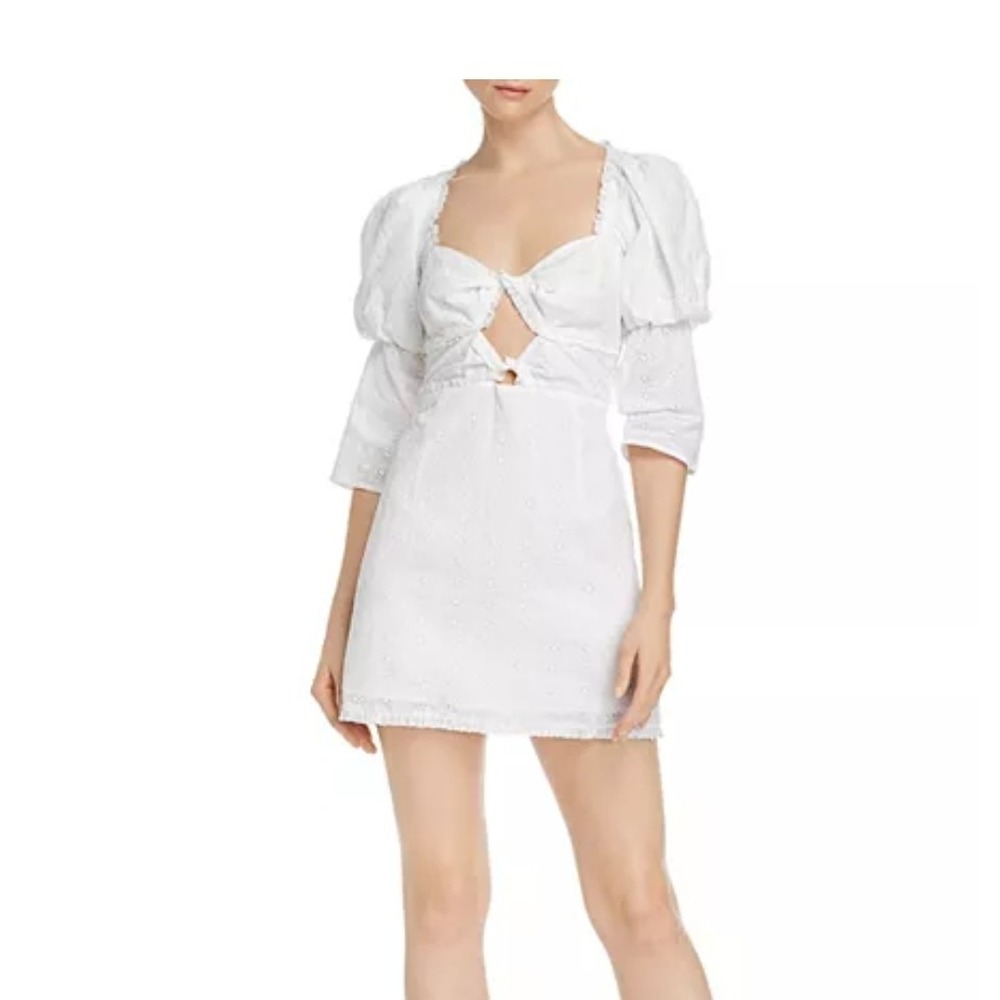For Love & Lemons Women's Bora Bora Lace‎ Mini Dress White Size Large 3/4 Sleeve